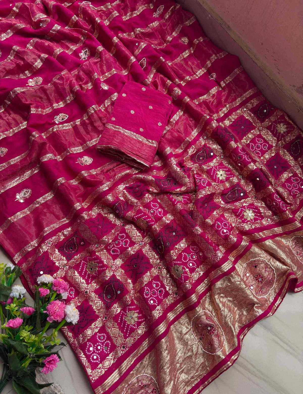 Viscose Hand Work Saree in Orange
