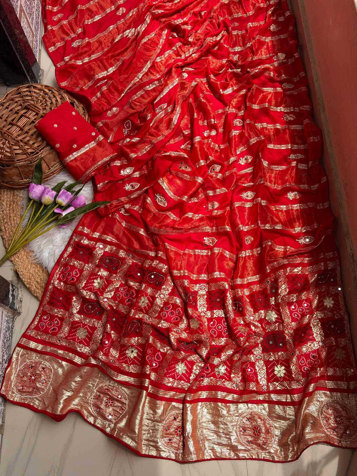 Viscose Hand Work Saree in Orange