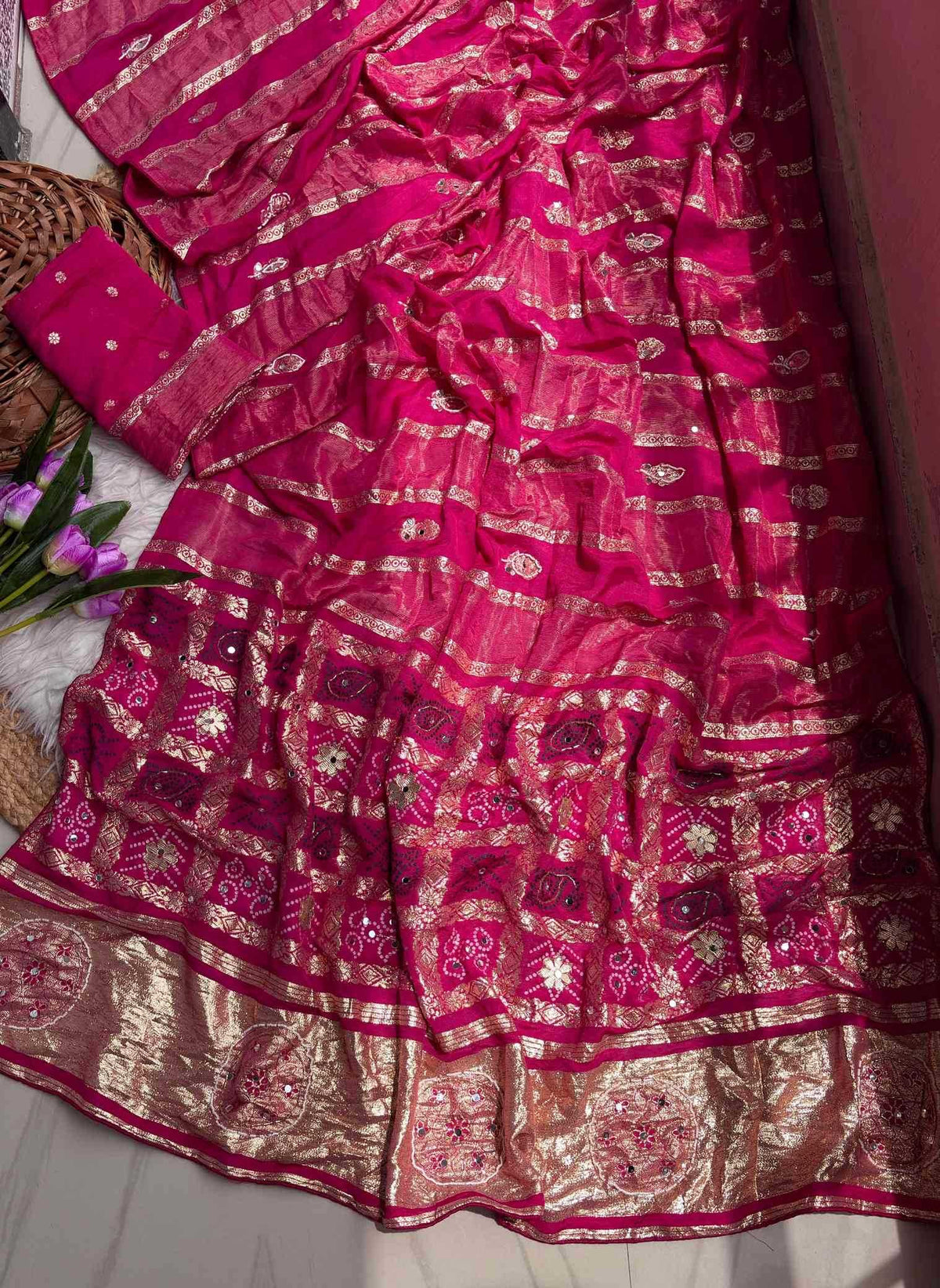Viscose Hand Work Saree in Orange