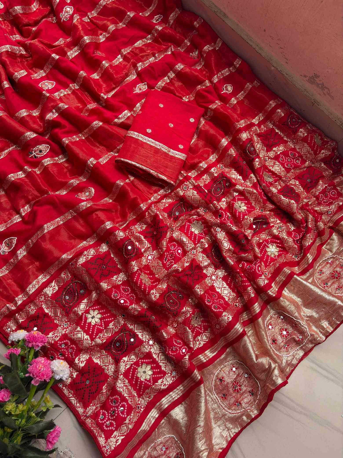 Viscose Hand Work Saree in Orange