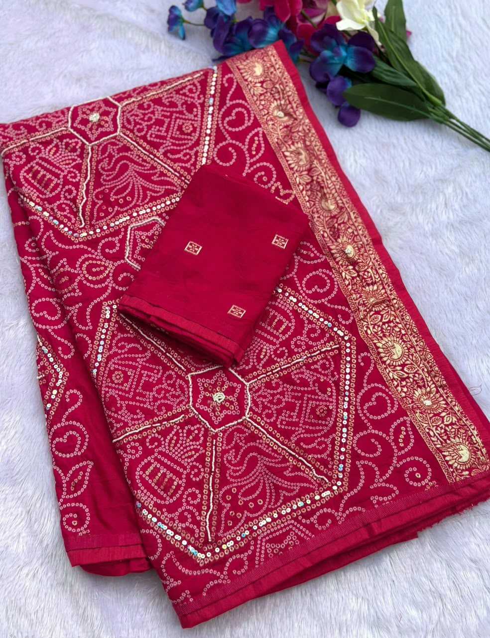 Viscose Designer Saree in Red