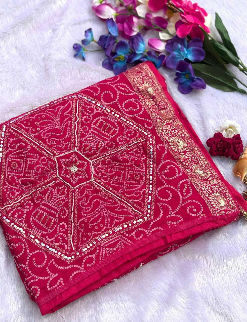Viscose Designer Saree in Red