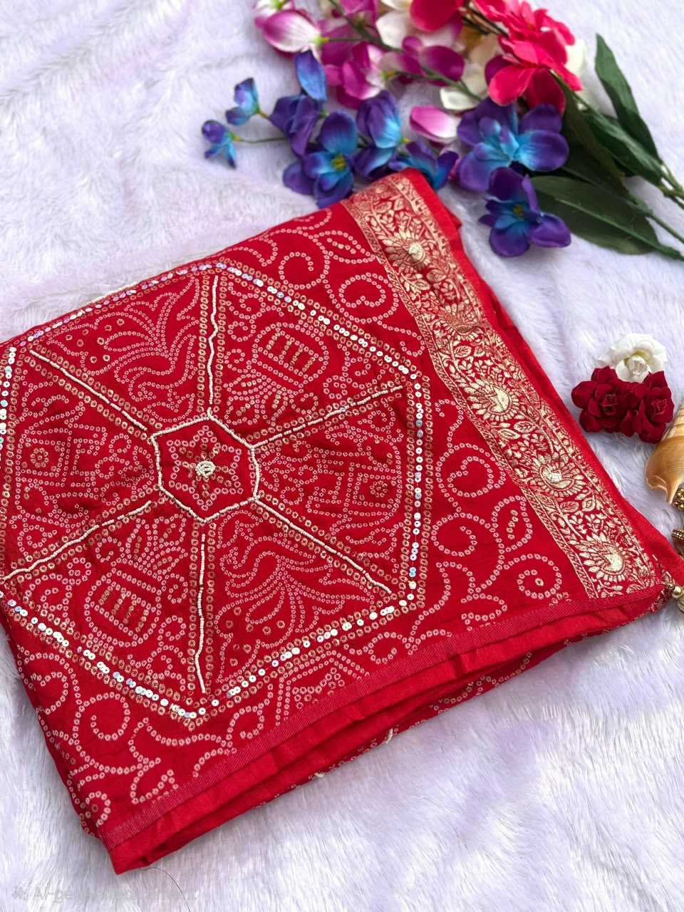 Viscose Designer Saree in Red