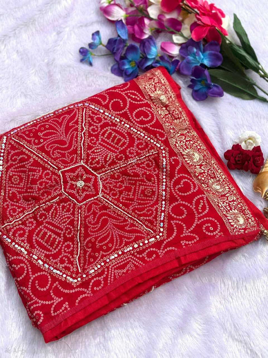 Viscose Designer Saree in Red
