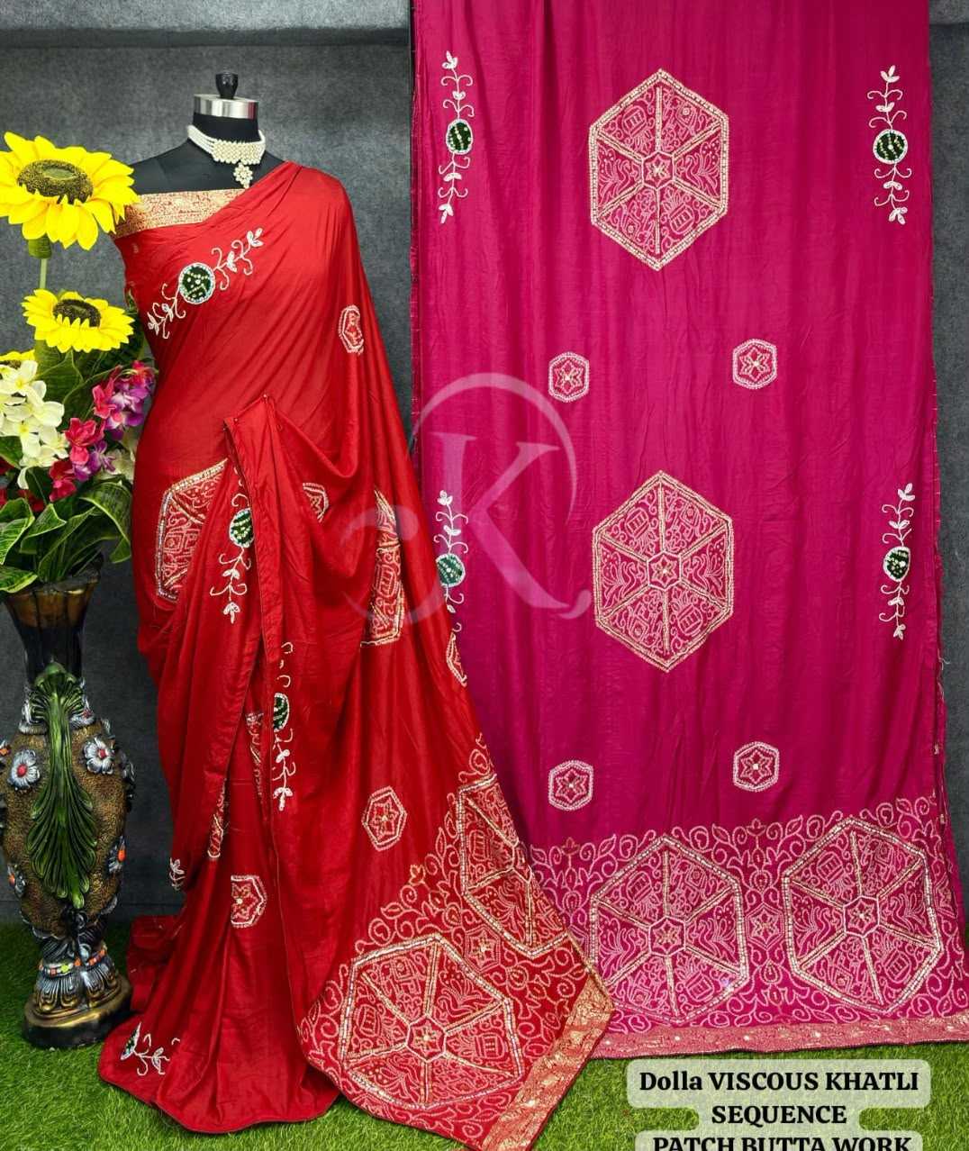 Viscose Designer Saree in Red