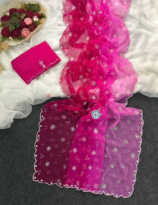 Chiffon Printed Saree in Baby Pink