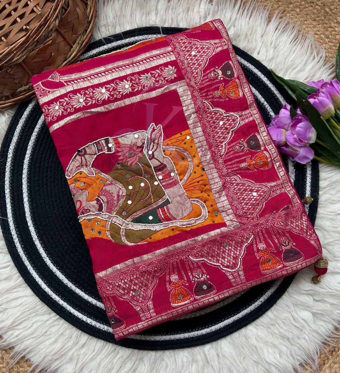 Dola Silk Saree in Carrot Orange
