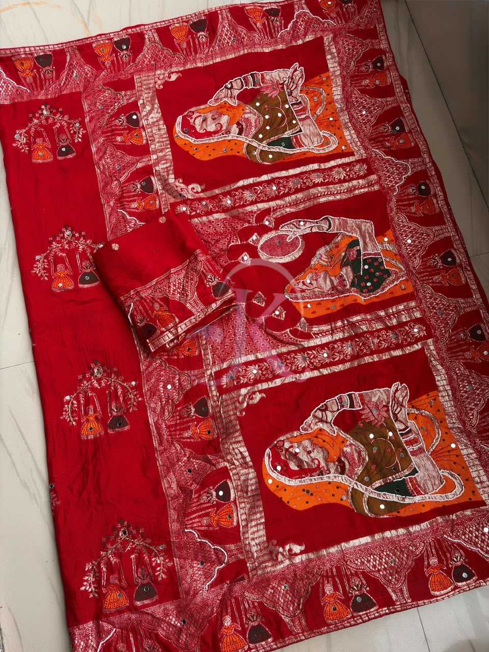 Dola Silk Saree in Carrot Orange