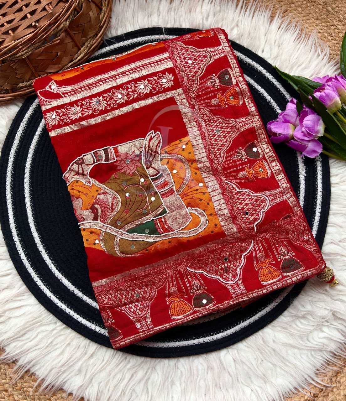 Dola Silk Saree in Carrot Orange