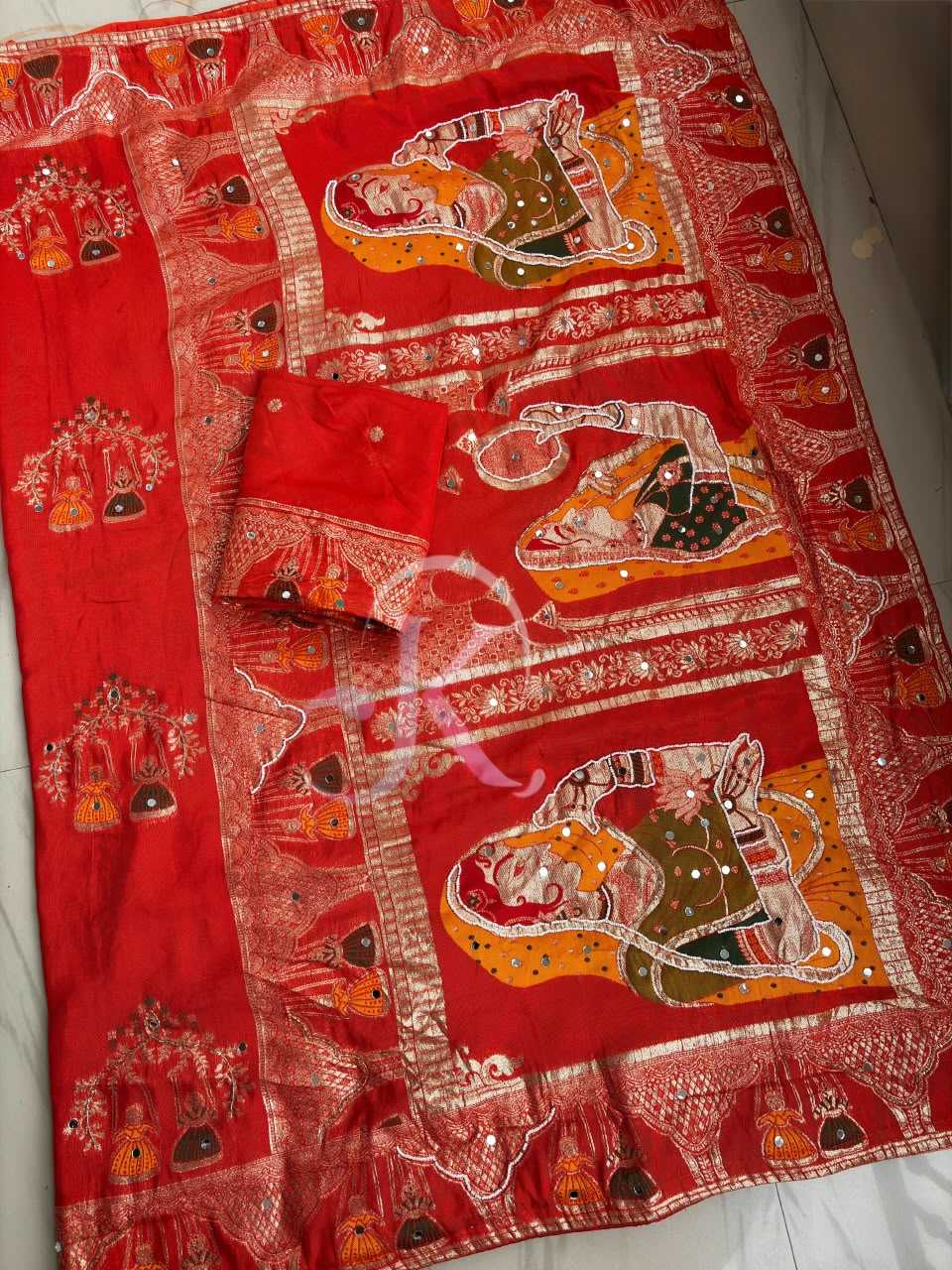 Dola Silk Saree in Carrot Orange