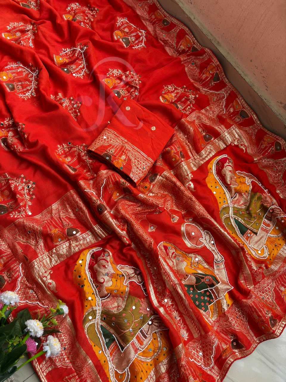Dola Silk Saree in Carrot Orange