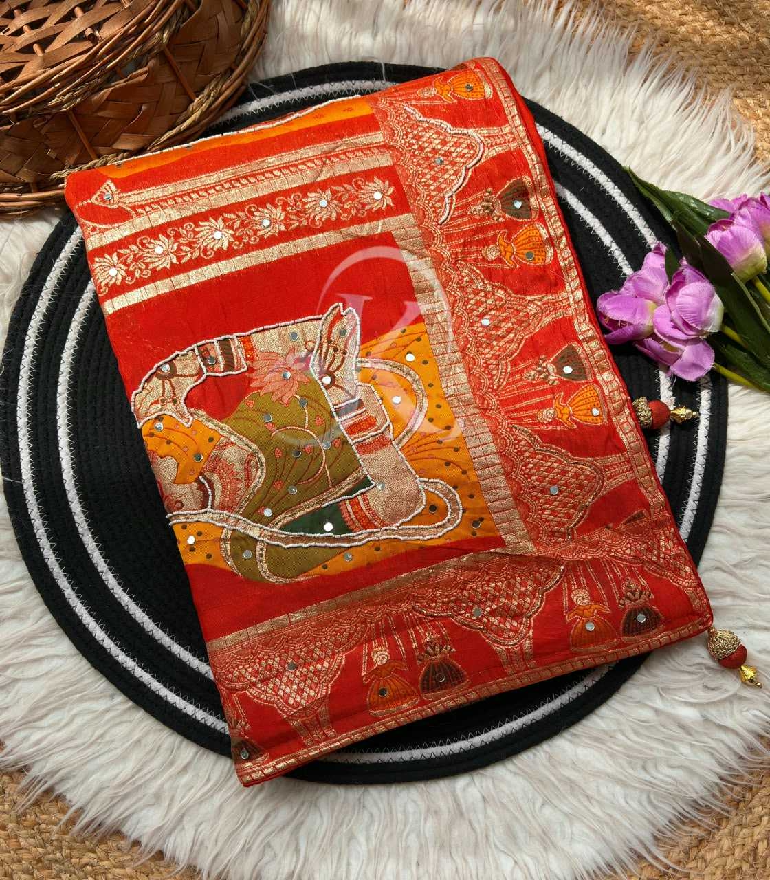 Dola Silk Saree in Carrot Orange