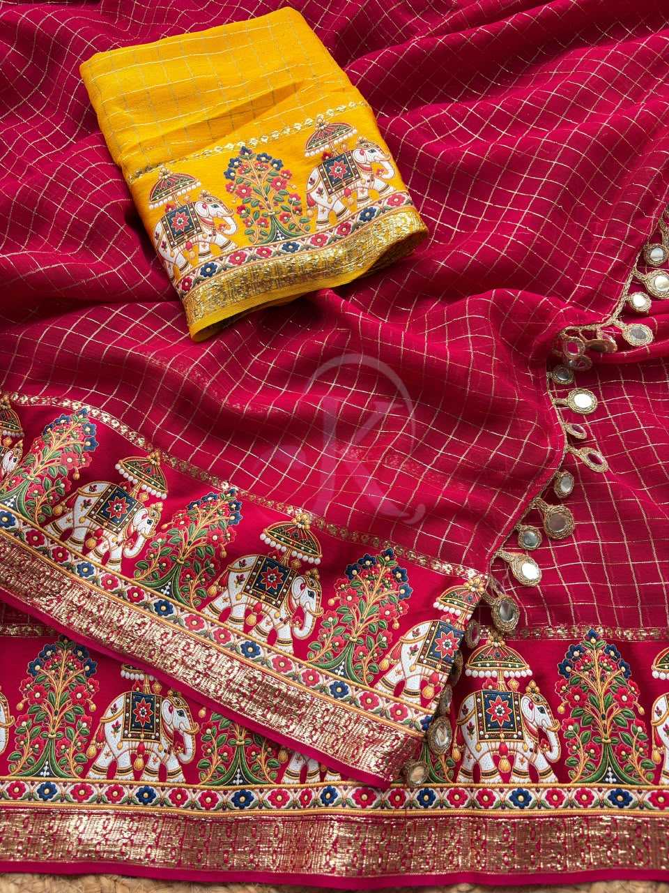 Satin Mirror Work Saree