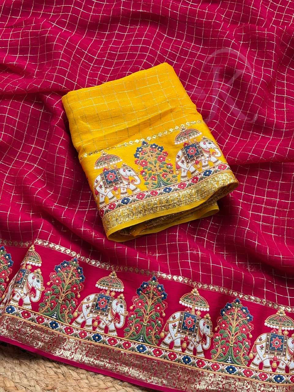 Satin Mirror Work Saree