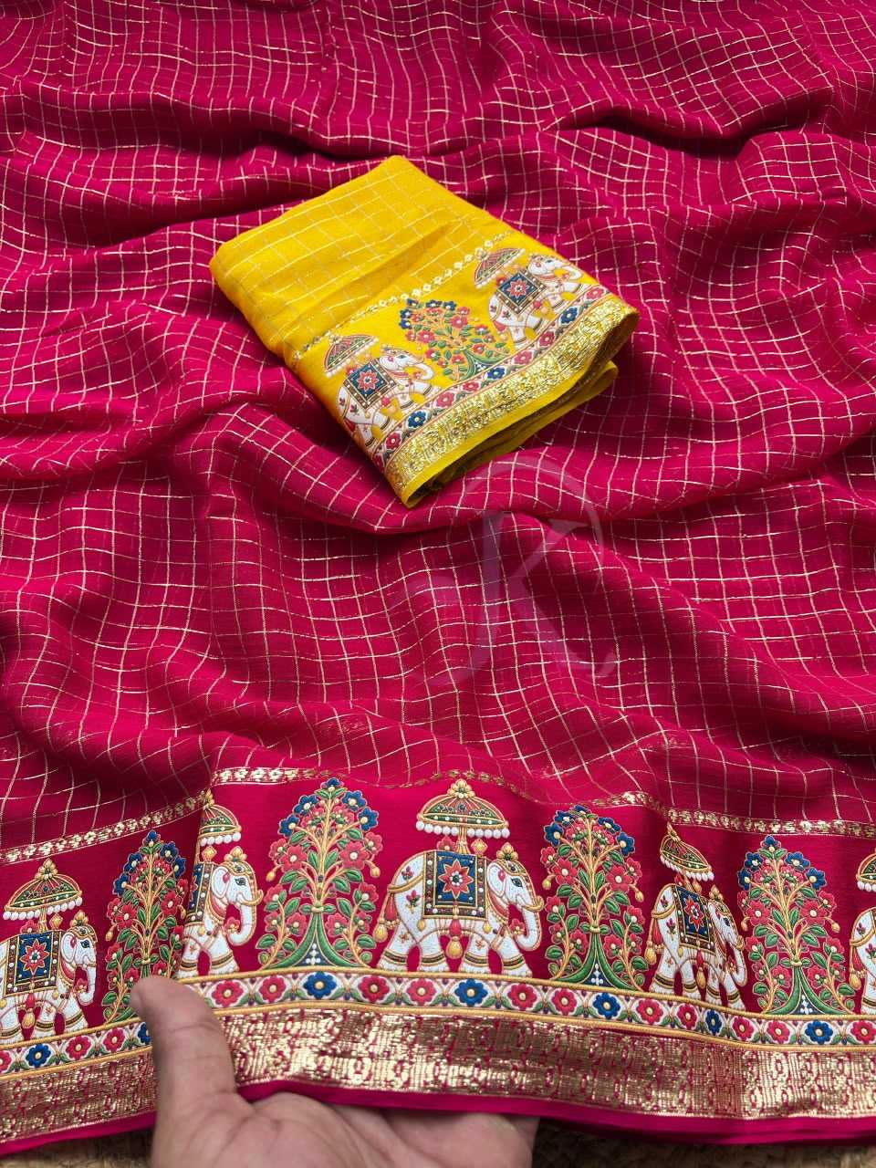 Satin Mirror Work Saree