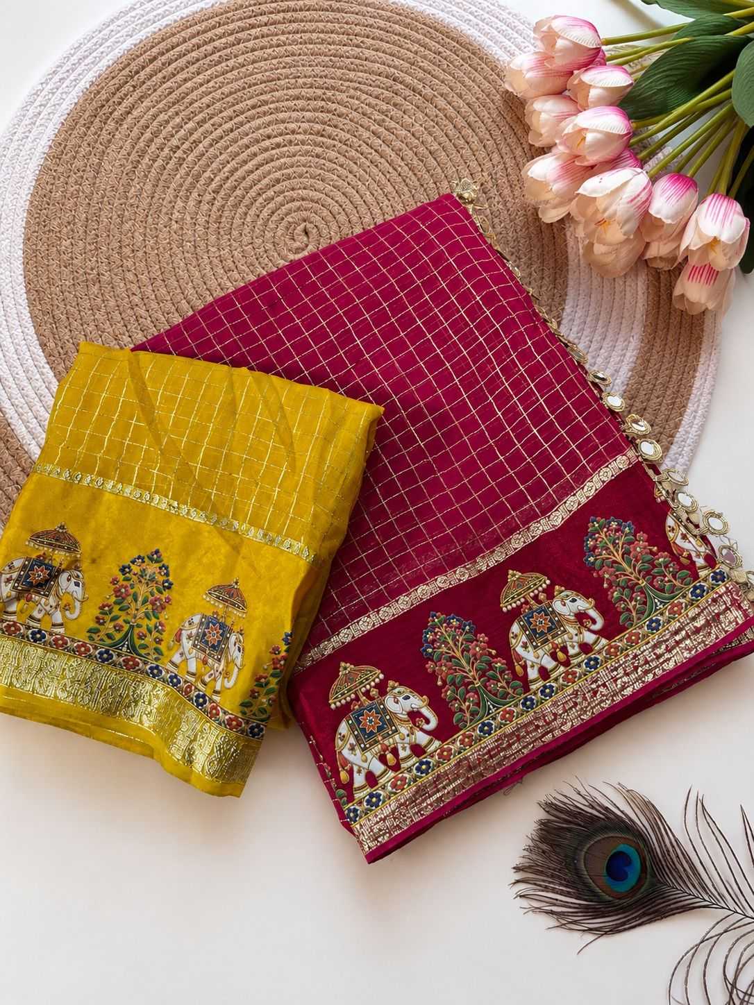 Satin Mirror Work Saree