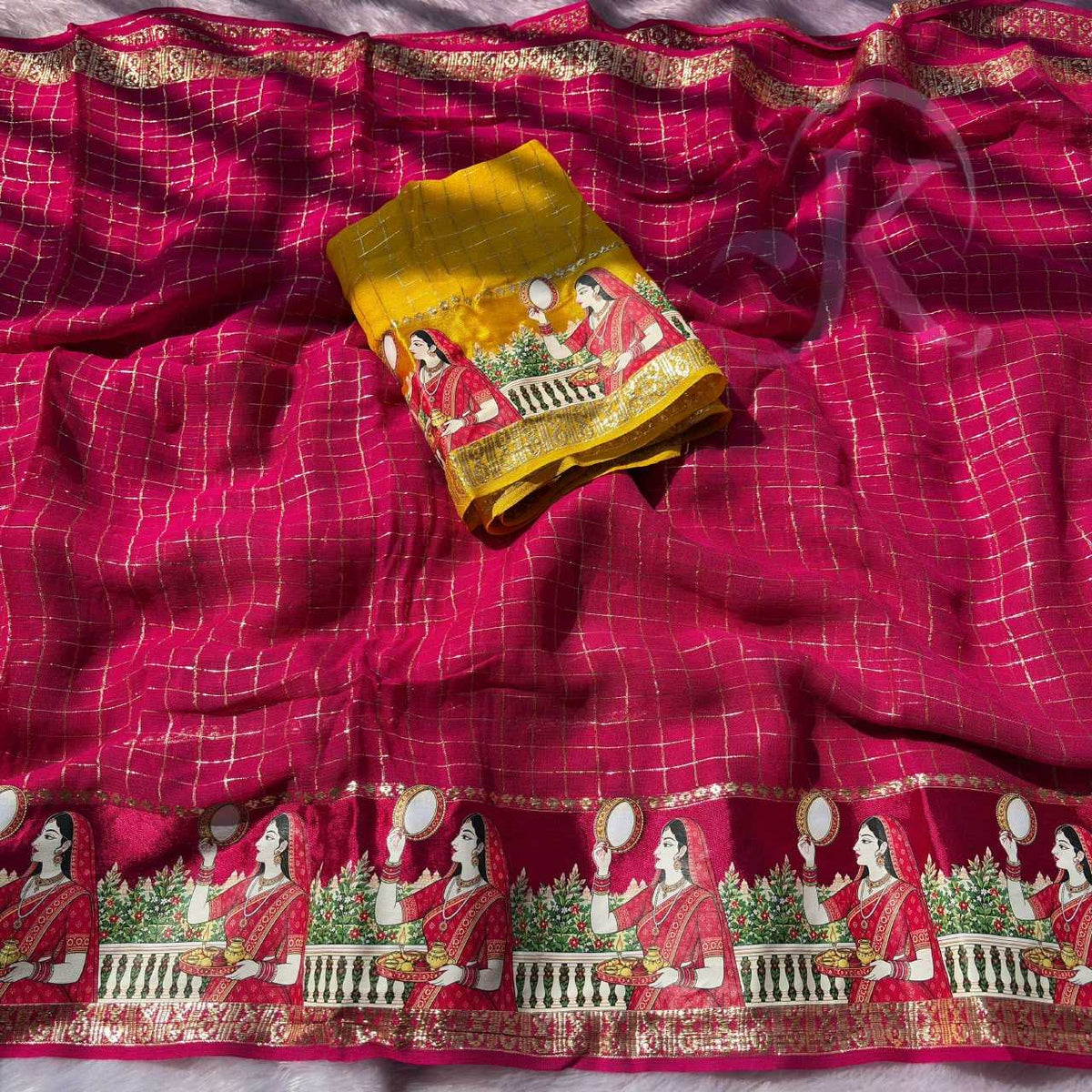 Viscose Mirror Work Saree