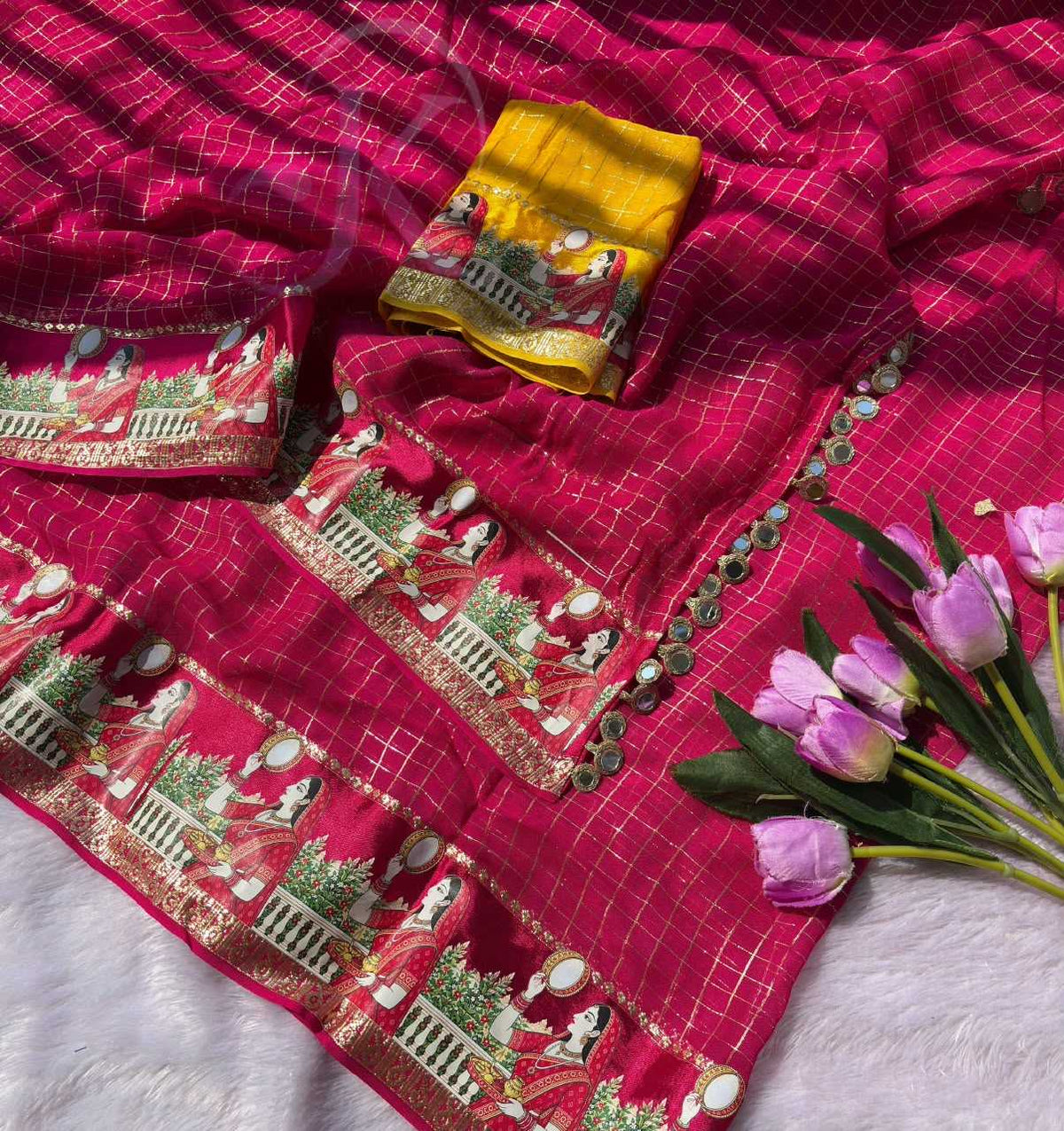 Viscose Mirror Work Saree