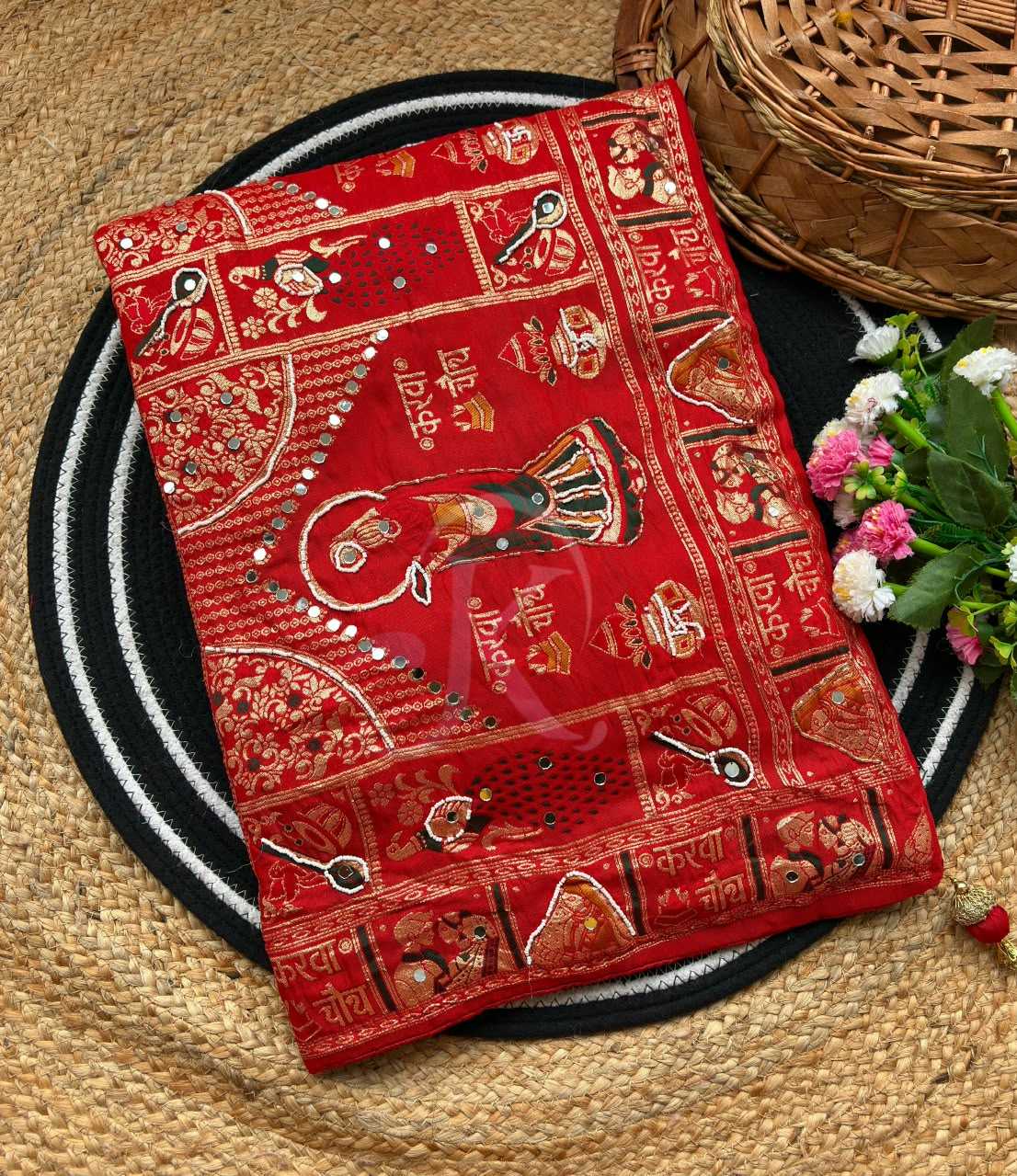Viscose Hand Work Saree in Red