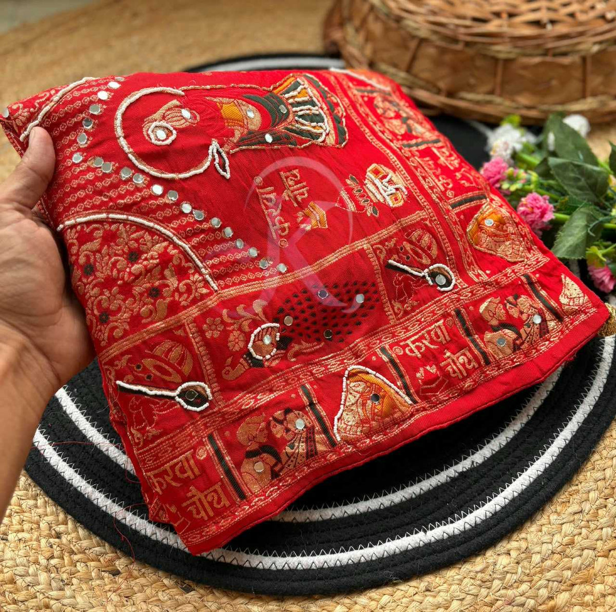 Viscose Hand Work Saree in Red