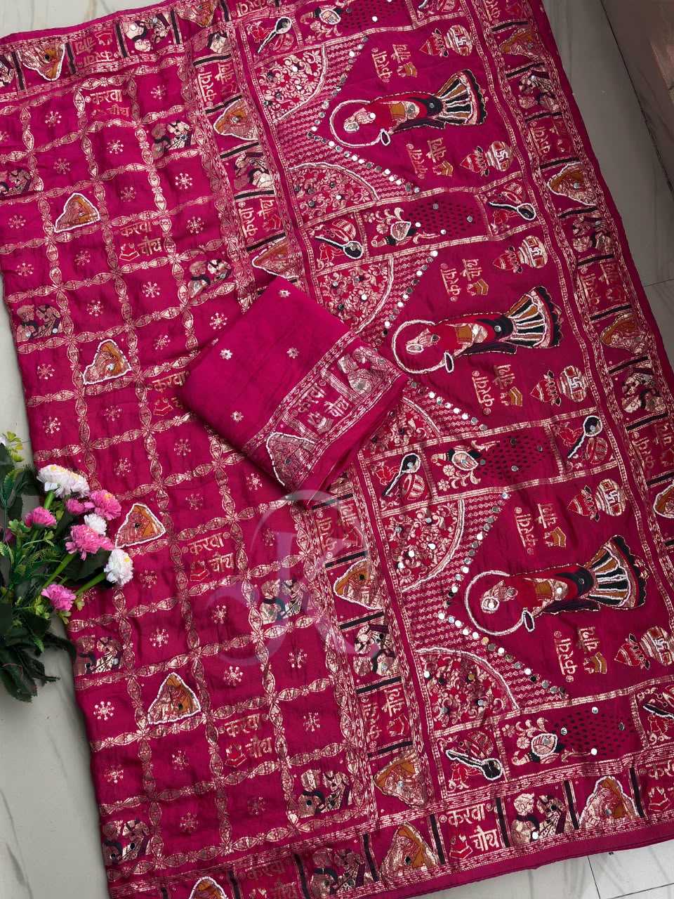 Viscose Hand Work Saree in Red