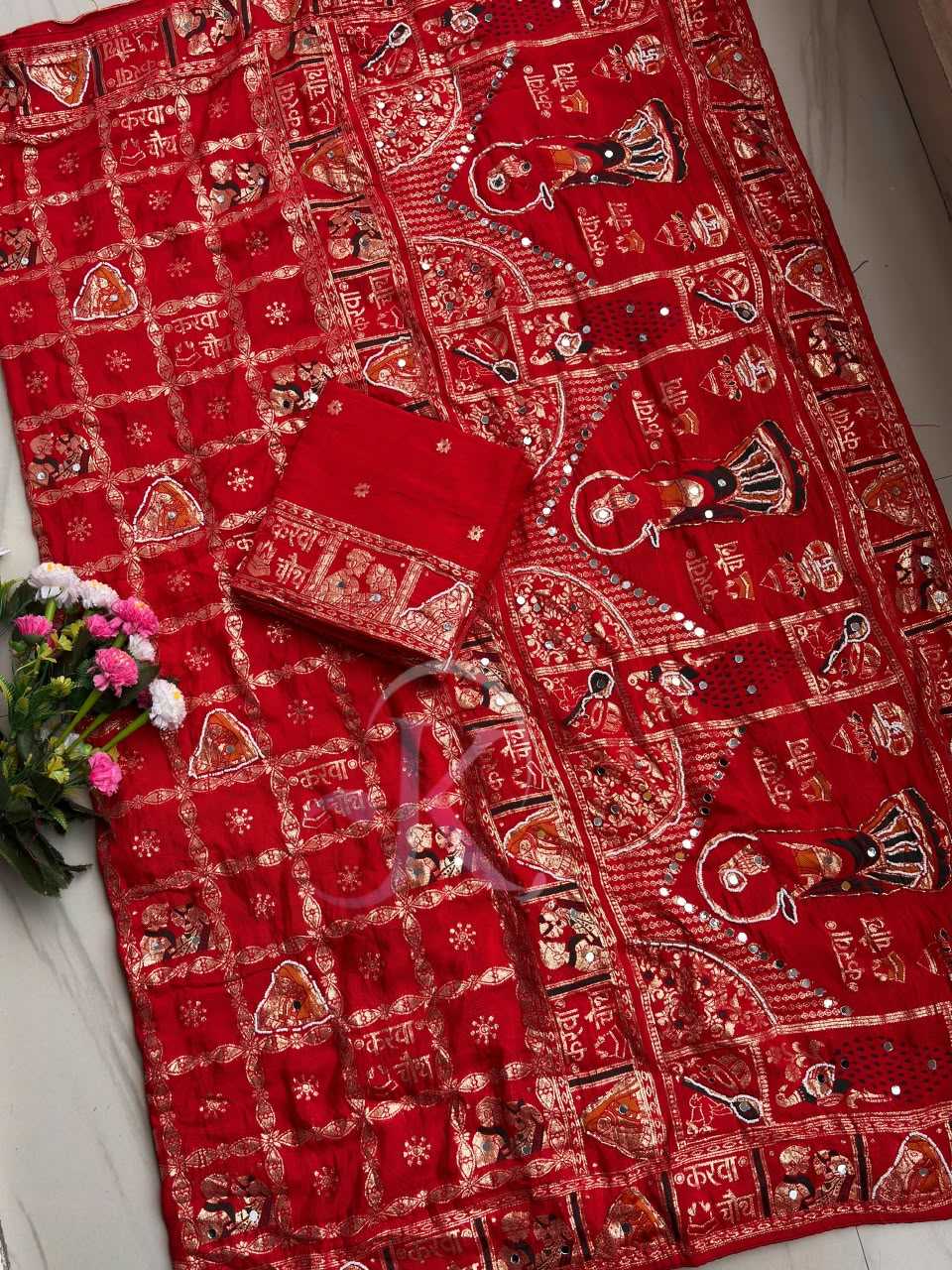 Viscose Hand Work Saree in Red