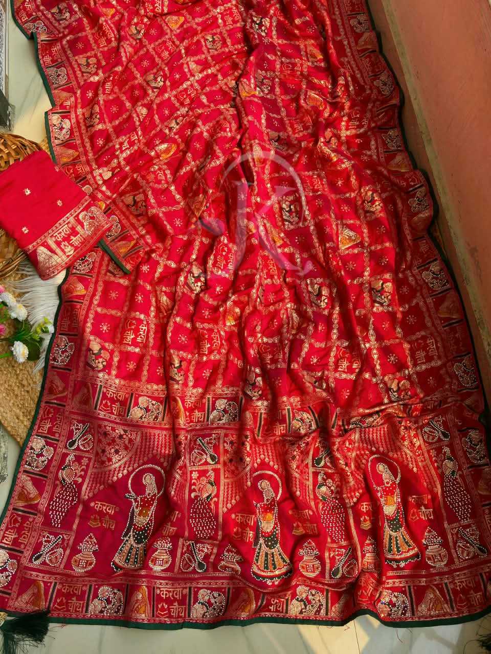 Viscose Designer Saree in Rani