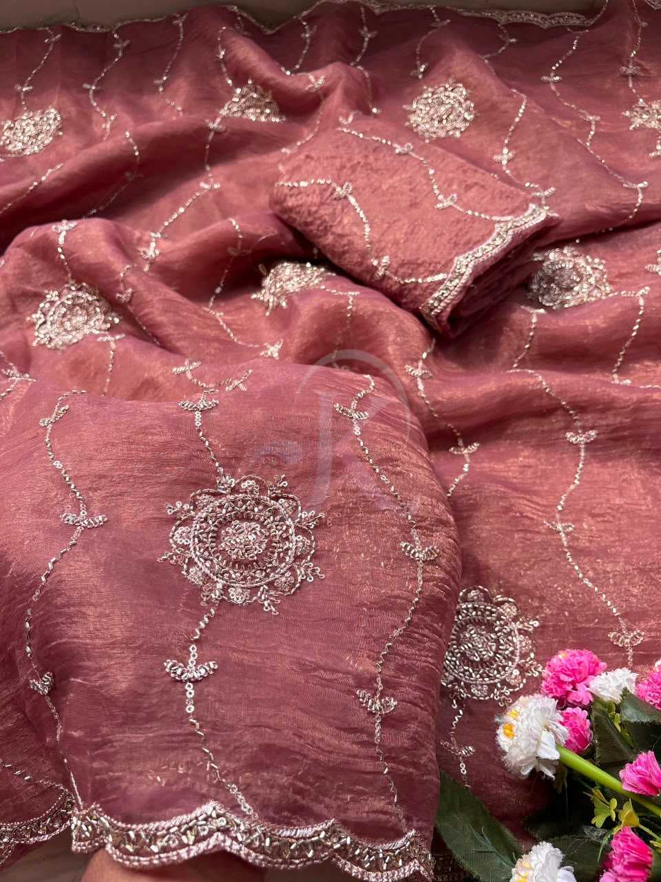 Chiffon Sequence Saree in Lavender Purple