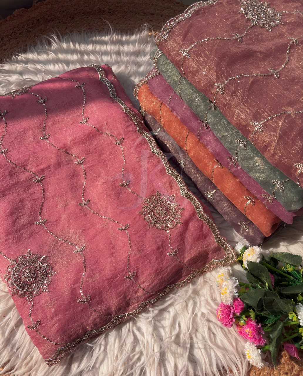 Chiffon Sequence Saree in Lavender Purple