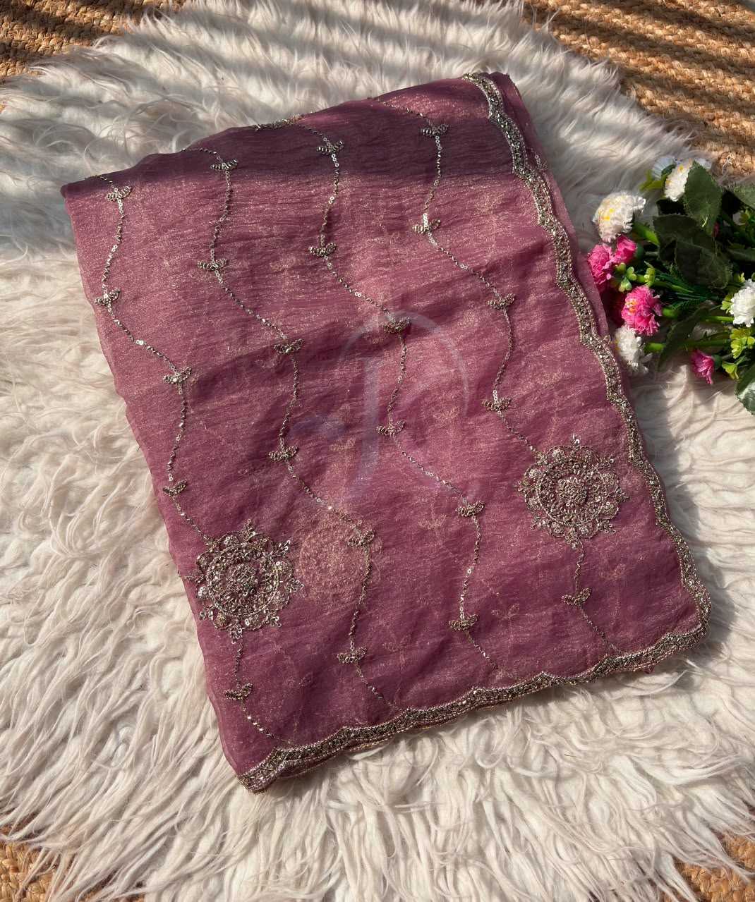 Chiffon Sequence Saree in Lavender Purple