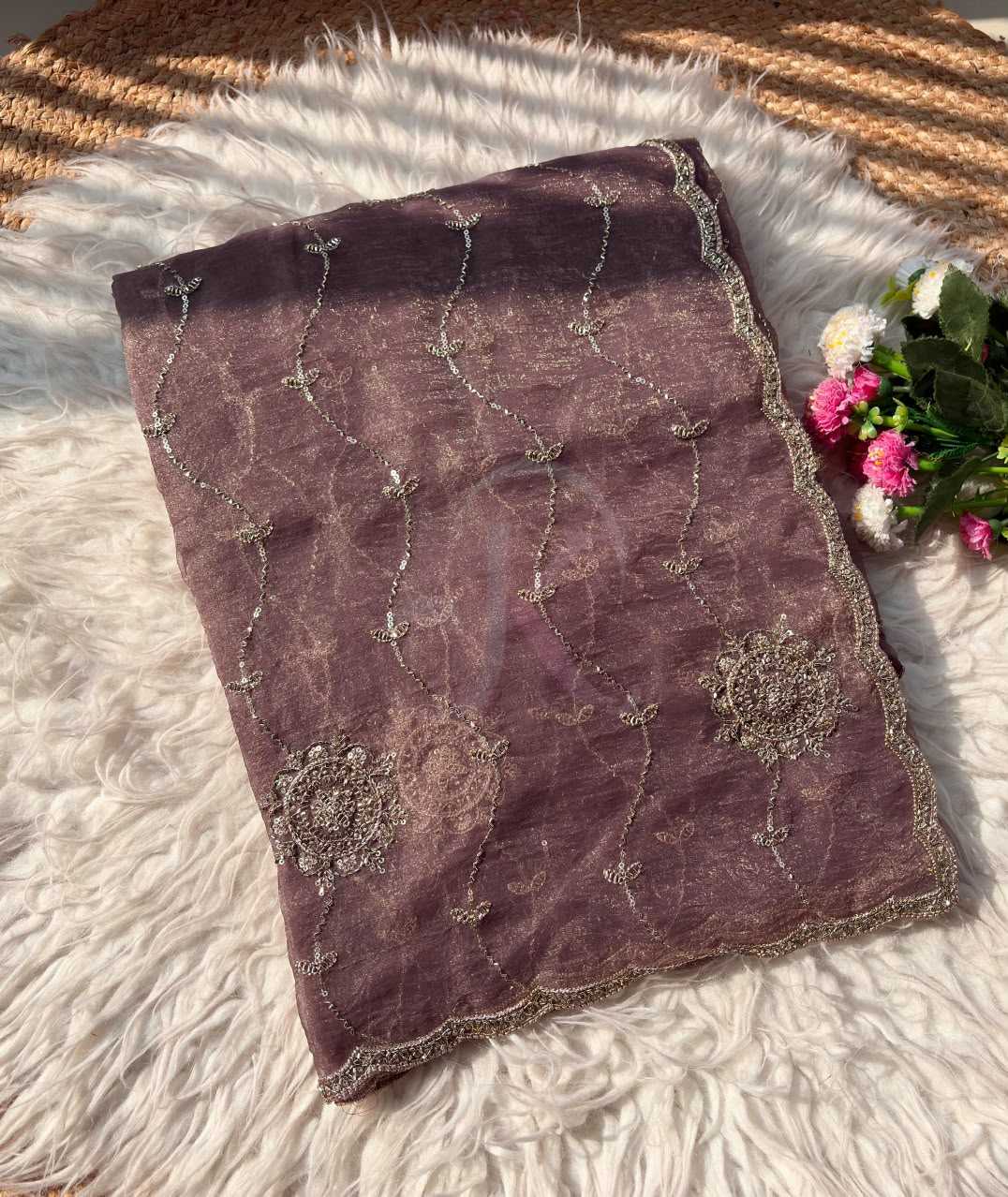 Chiffon Sequence Saree in Lavender Purple