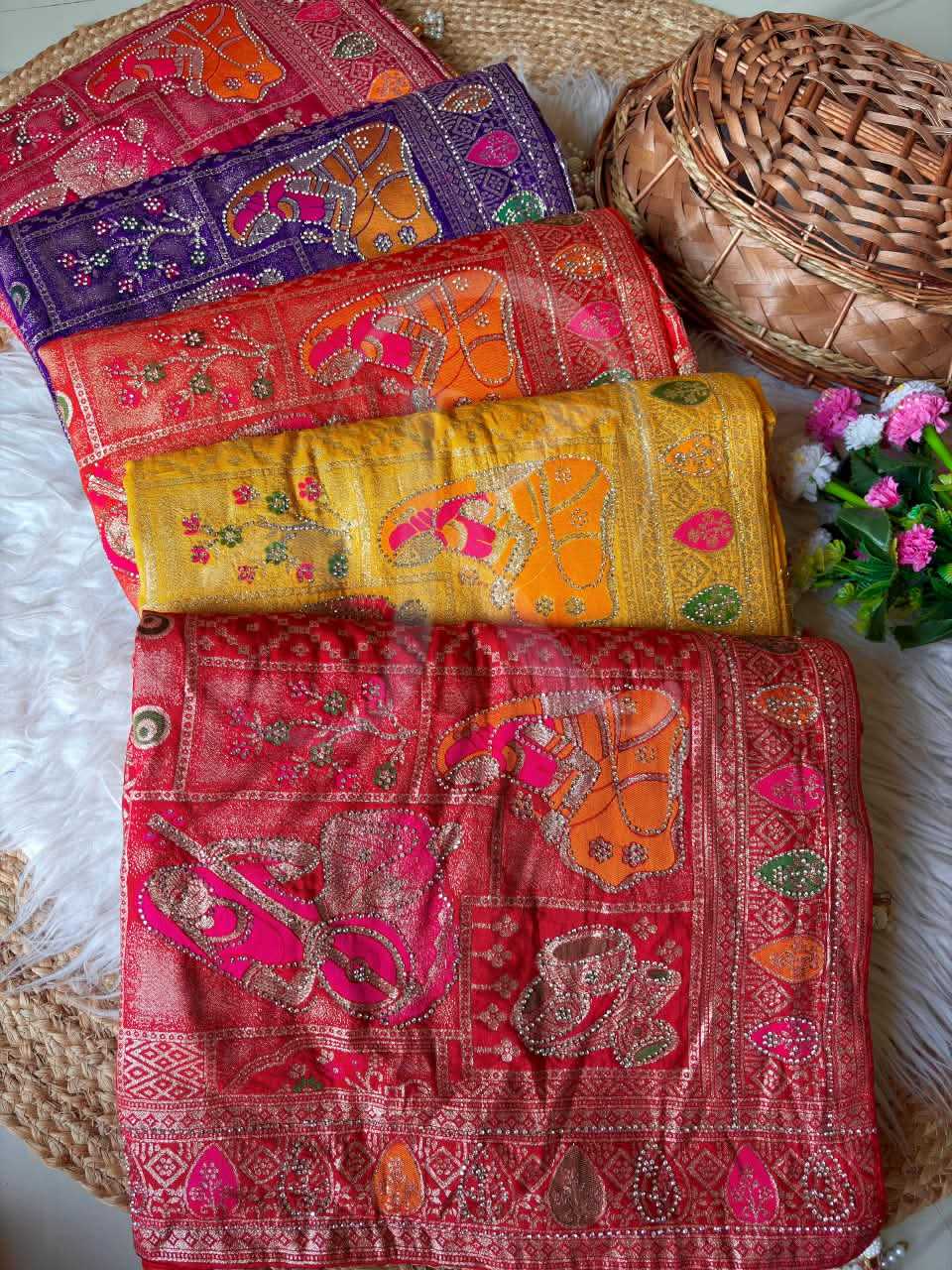 Soft Dola Designer Saree in Red