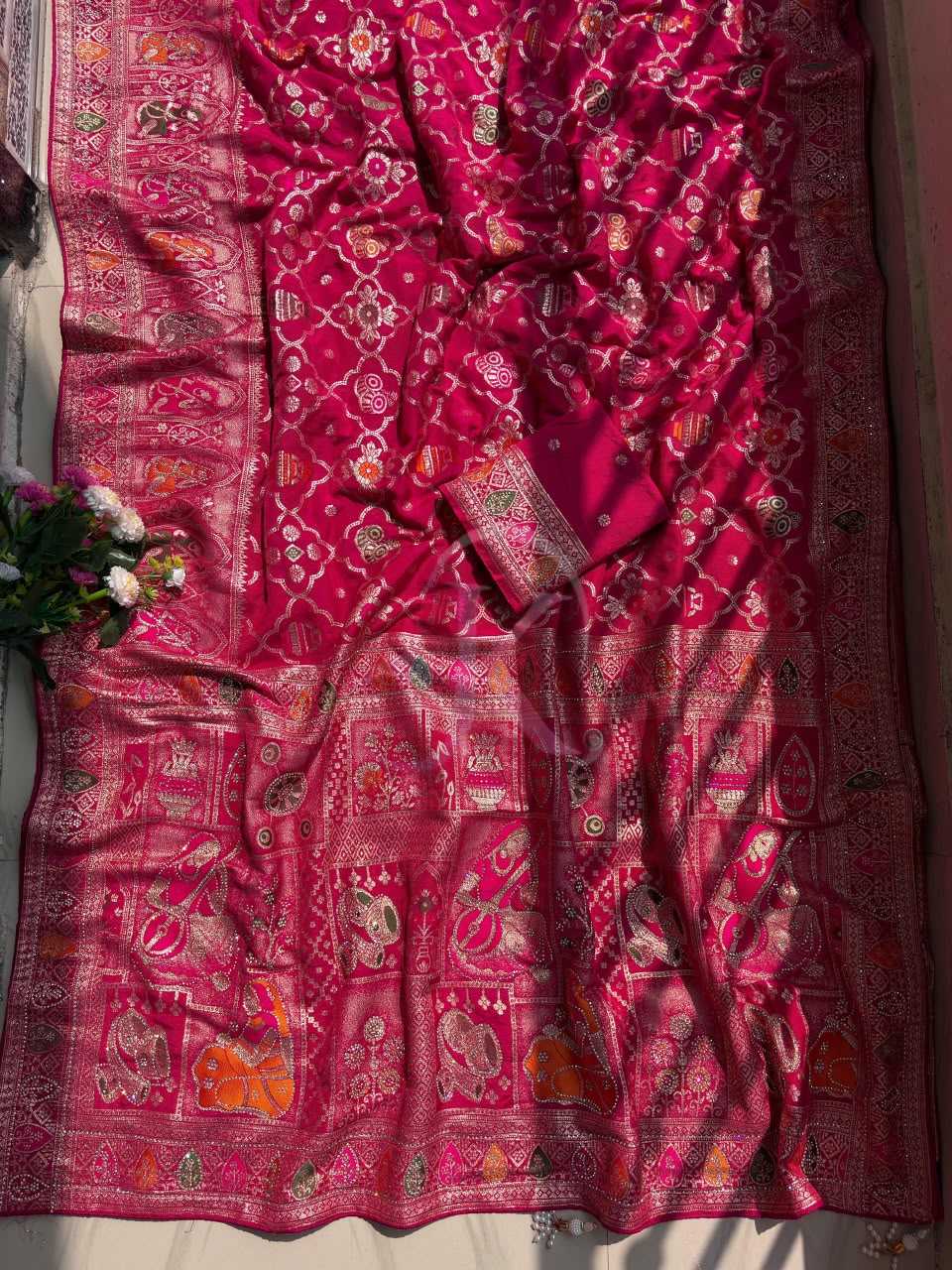 Soft Dola Designer Saree in Red