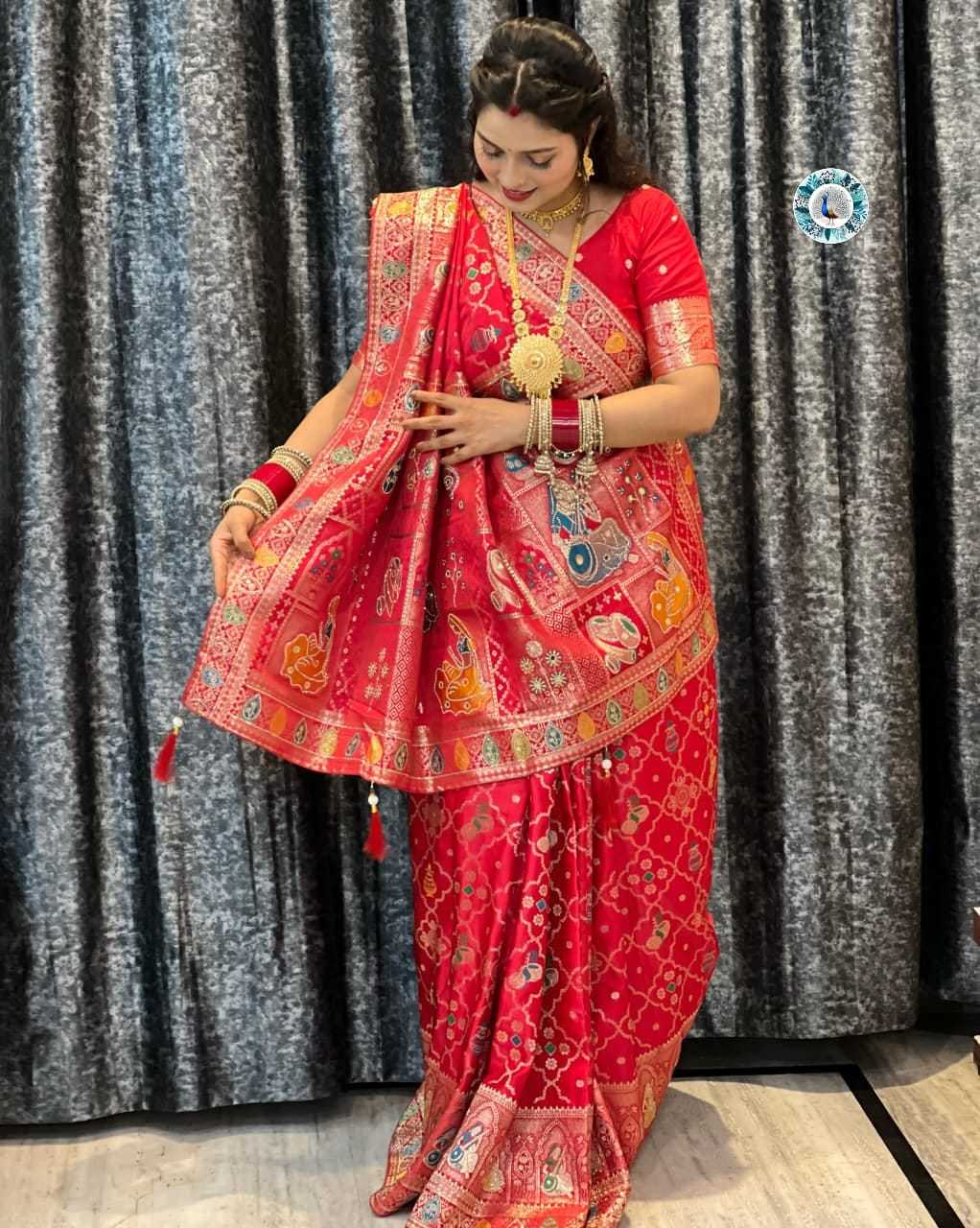 Soft Dola Designer Saree in Red