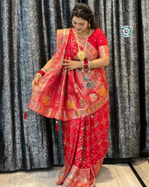 Soft Dola Designer Saree in Red