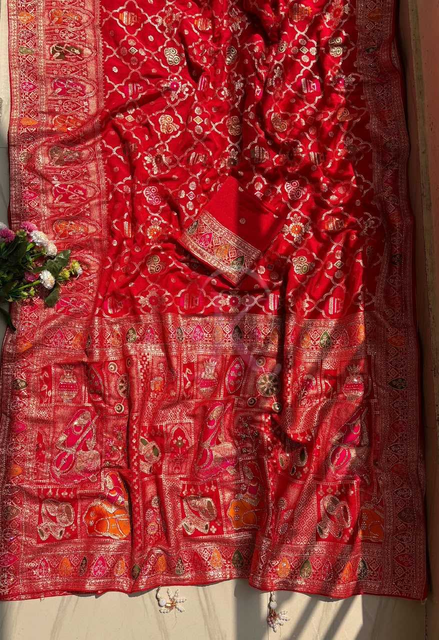 Soft Dola Designer Saree in Red