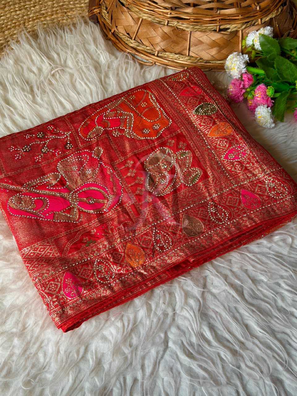 Soft Dola Designer Saree in Red