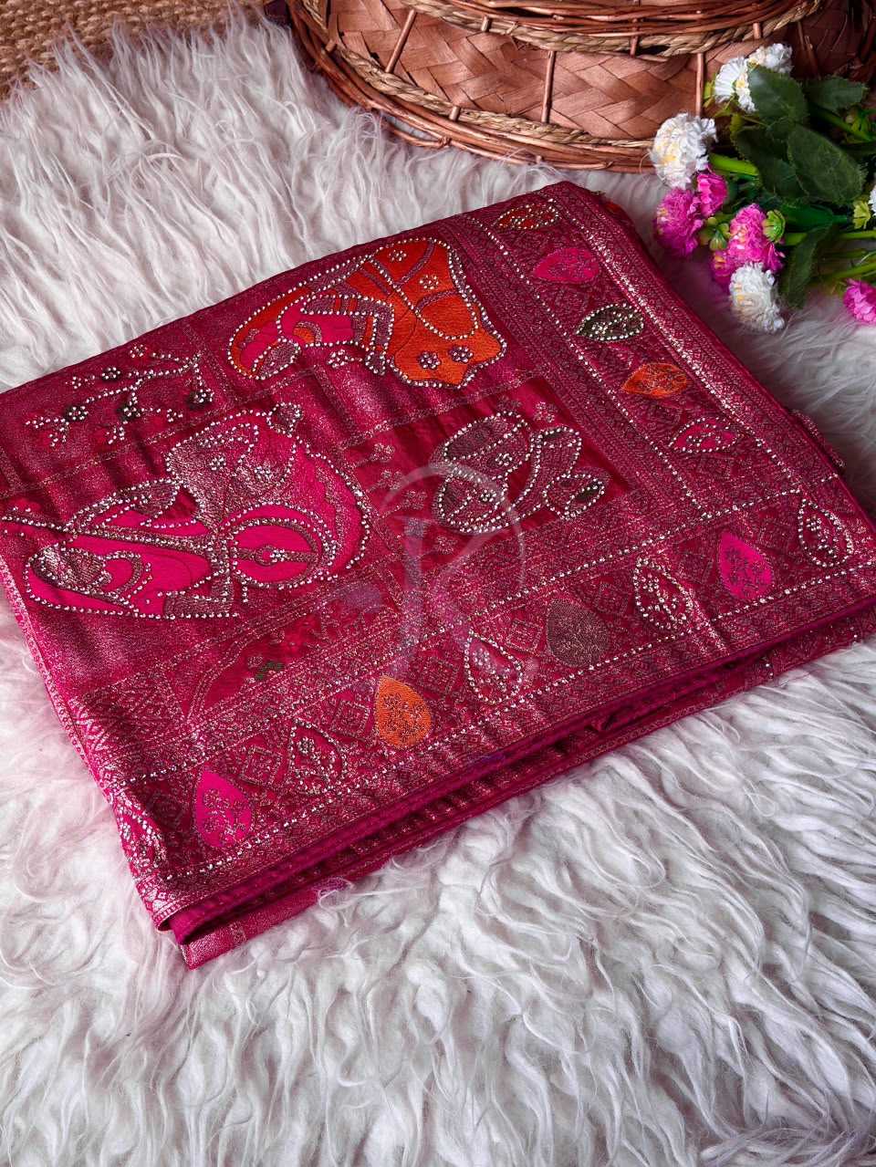 Soft Dola Designer Saree in Red