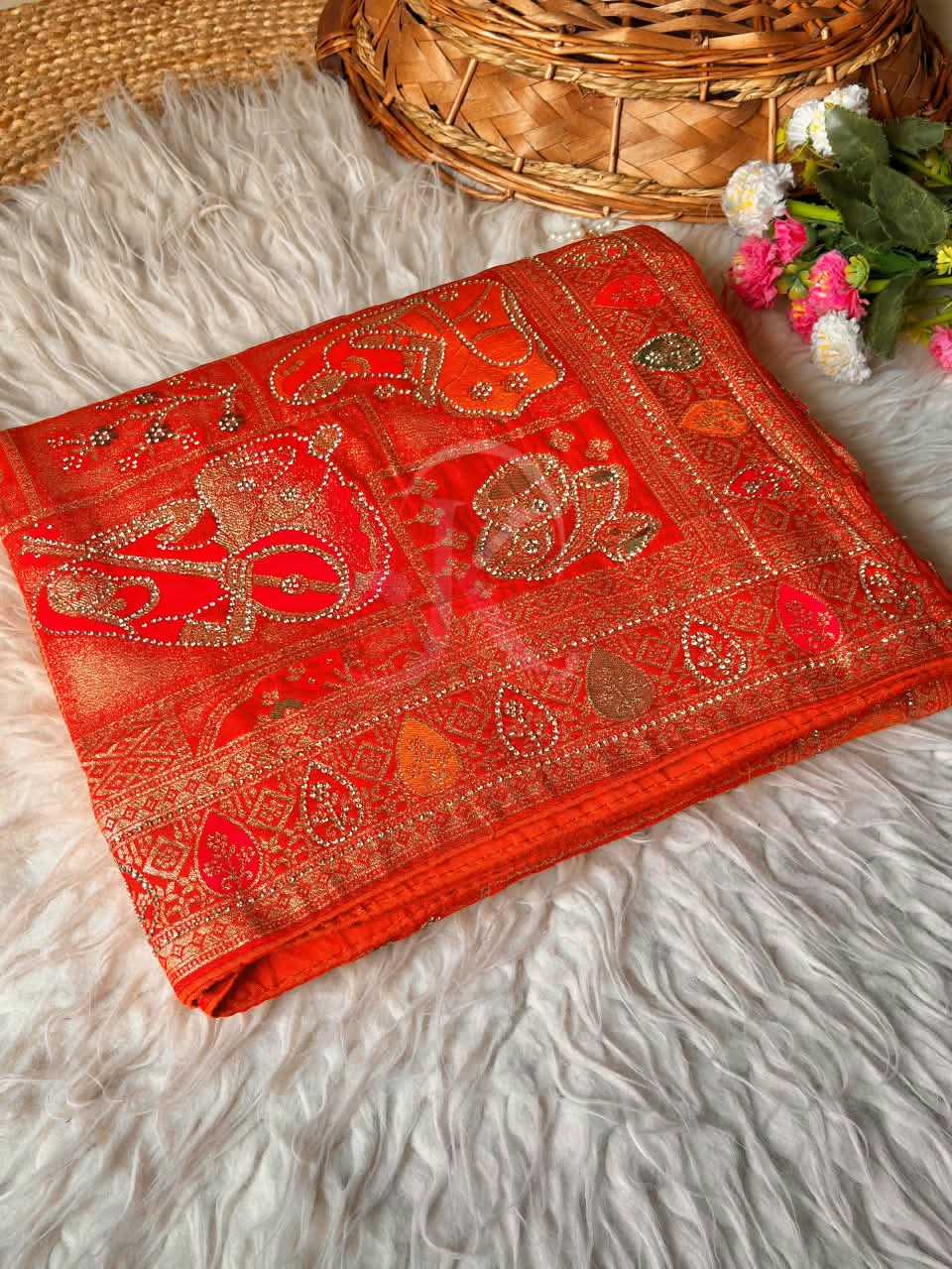 Soft Dola Designer Saree in Red