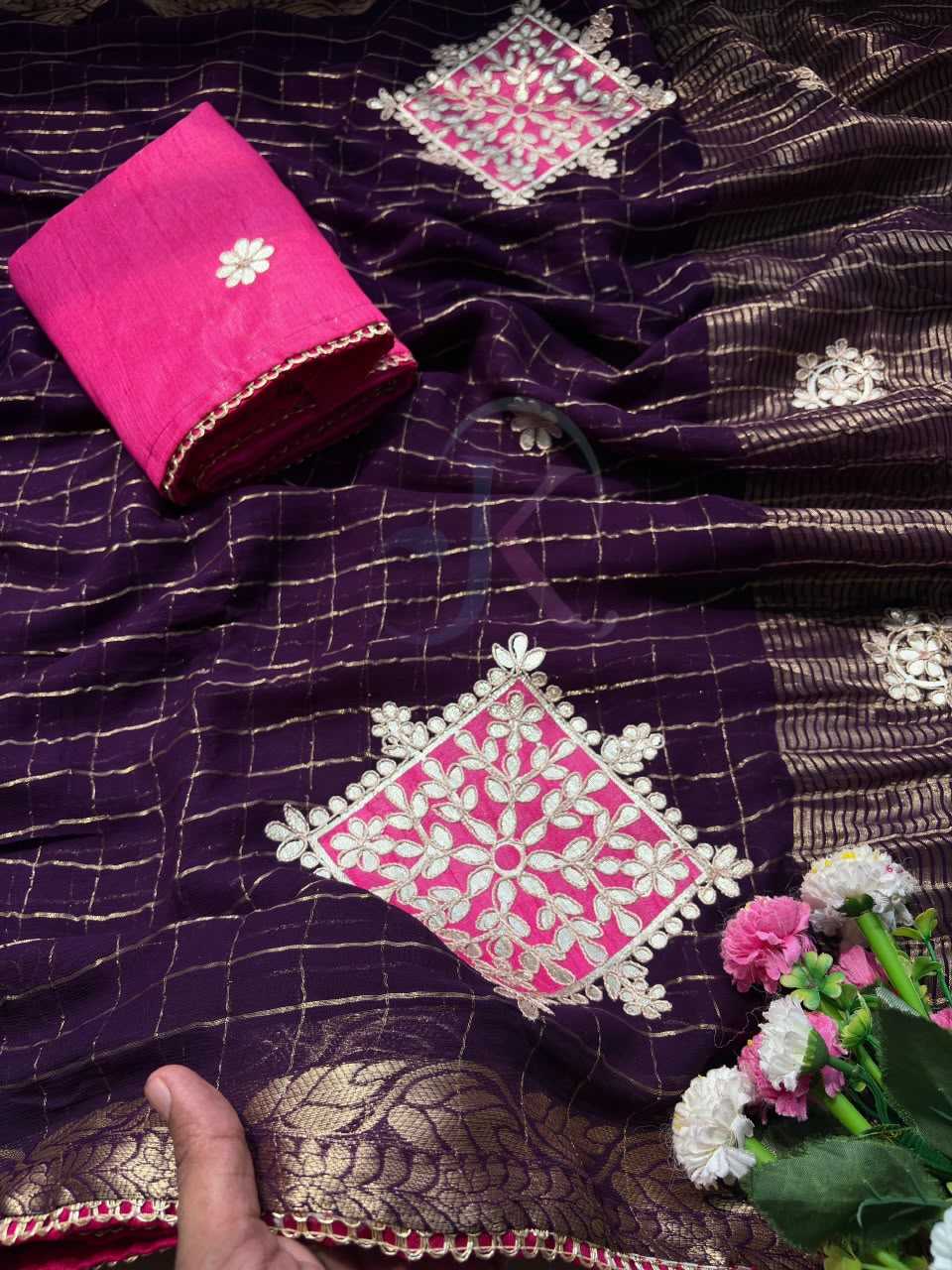 Premium Georgette Designer Saree in Hot Pink