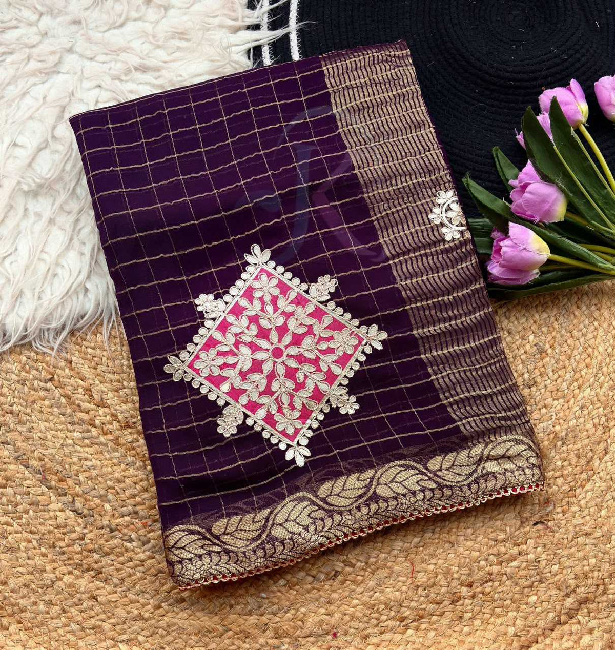 Premium Georgette Designer Saree in Hot Pink