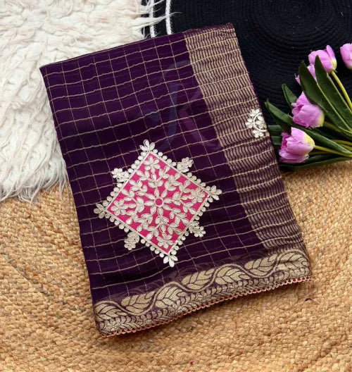 Premium Georgette Designer Saree in Hot Pink