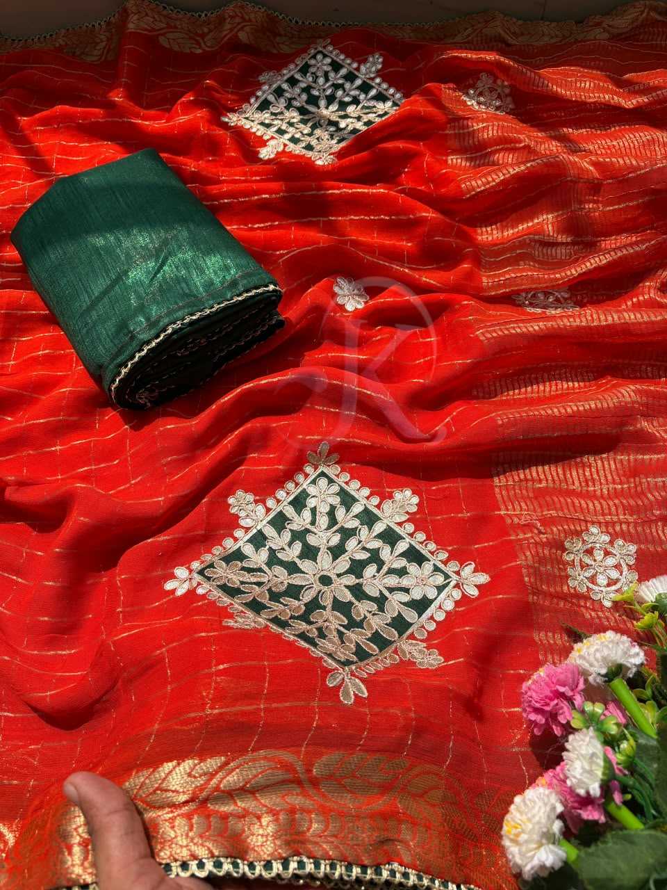 Premium Georgette Designer Saree in Hot Pink