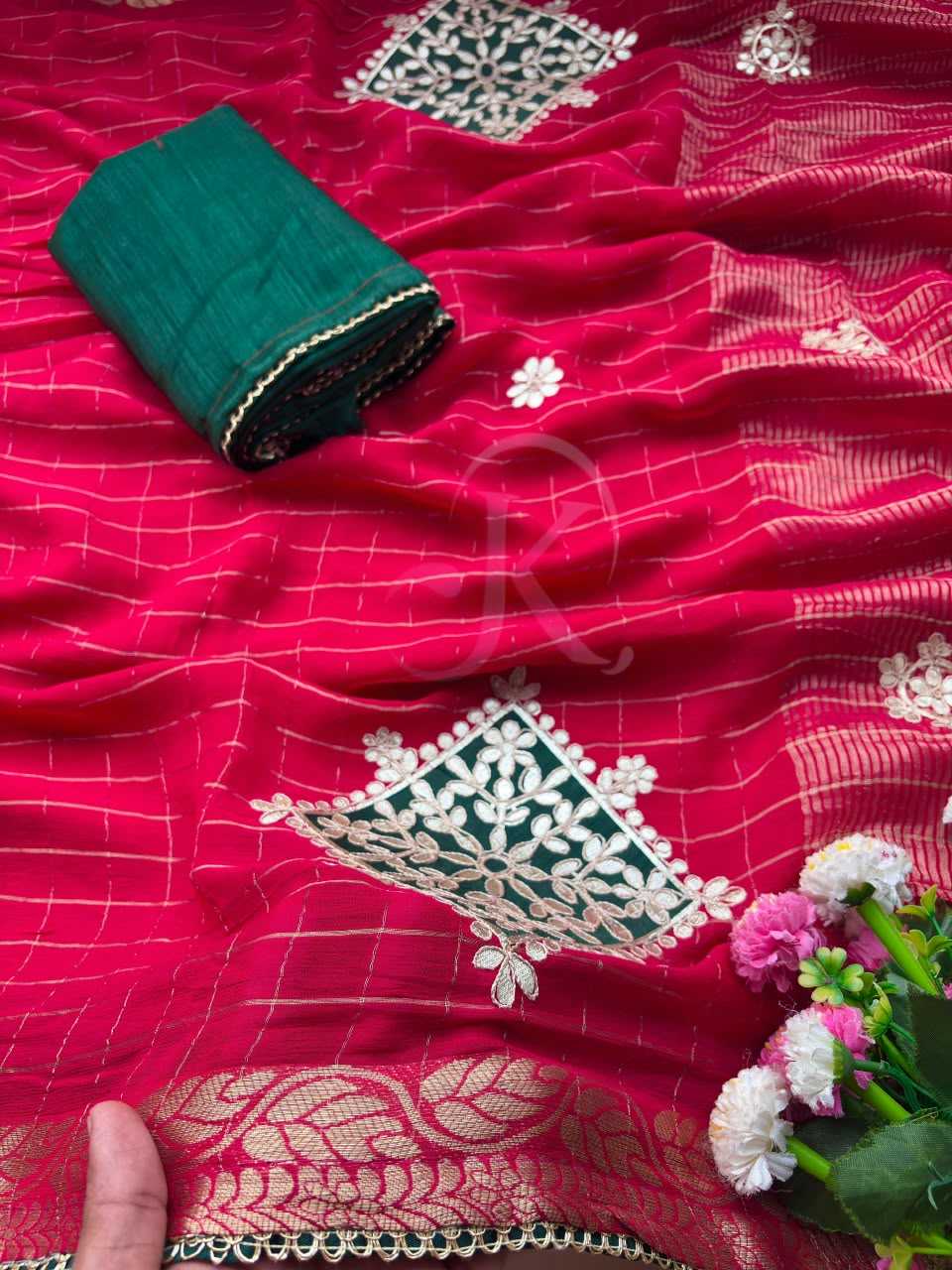 Premium Georgette Designer Saree in Hot Pink
