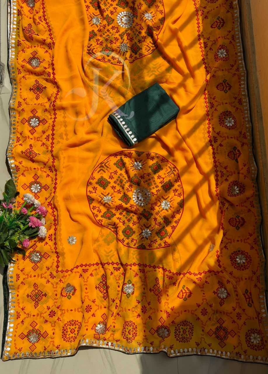 Premium Georgette Printed Saree in Dark Green