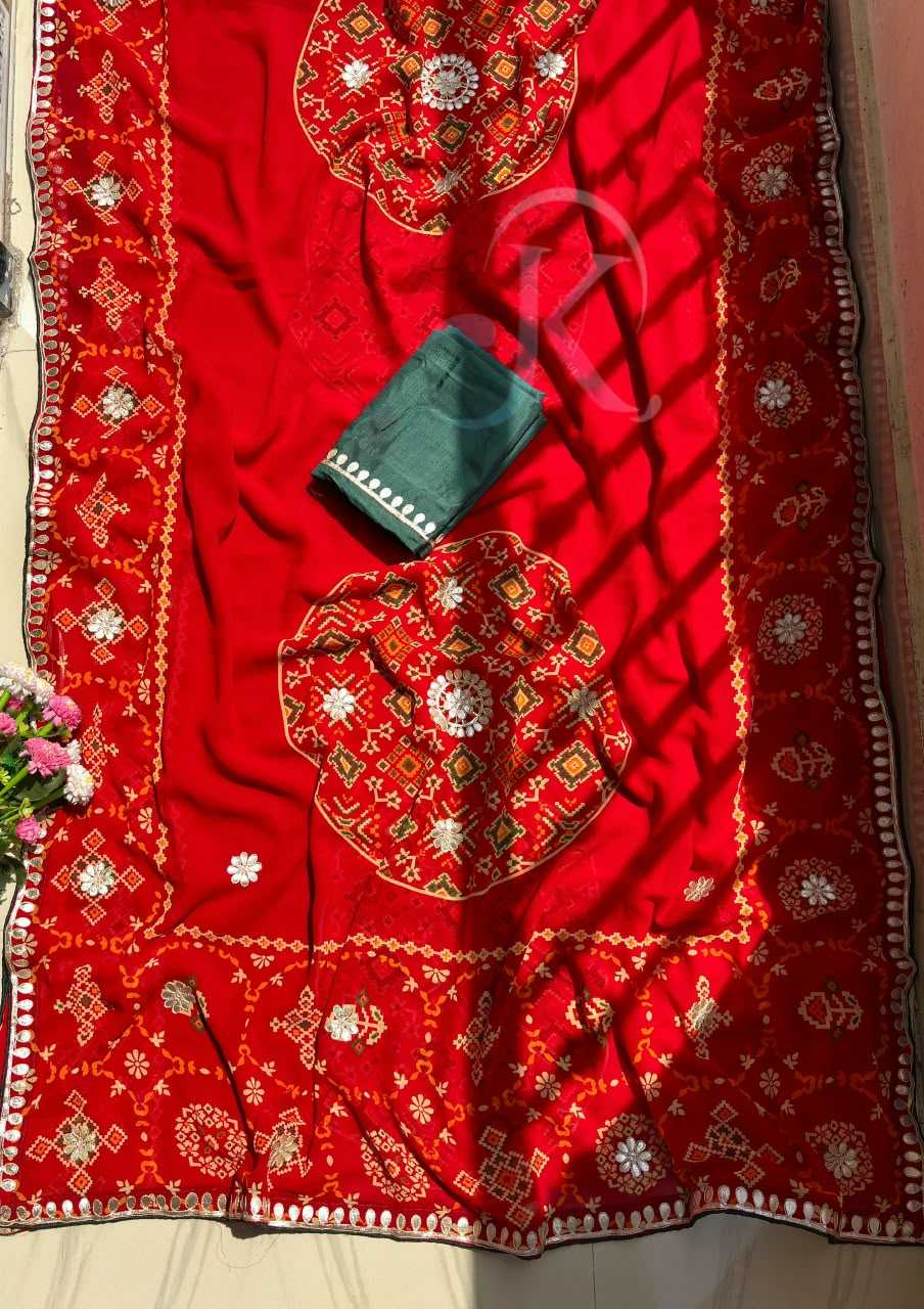 Premium Georgette Printed Saree in Dark Green