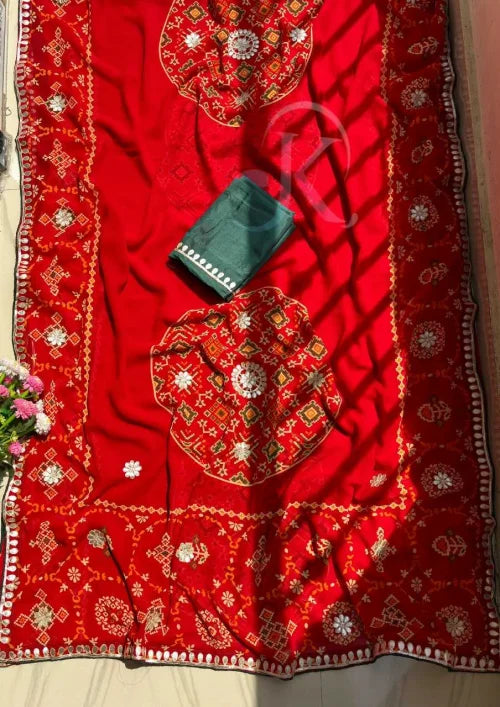 Premium Georgette Printed Saree in Dark Green