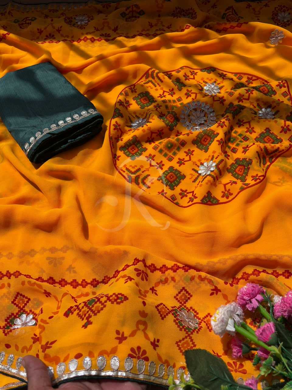 Premium Georgette Printed Saree in Dark Green