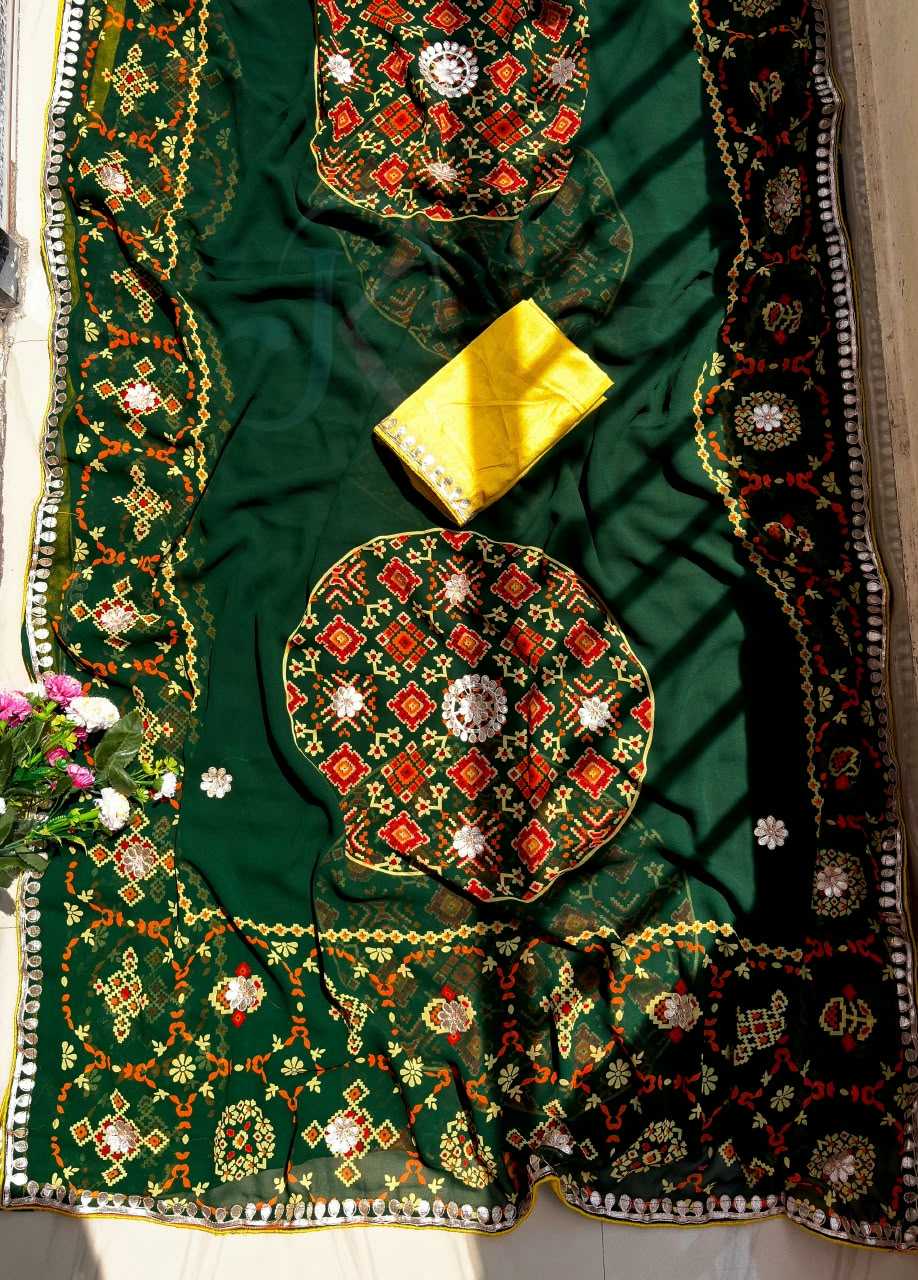 Premium Georgette Printed Saree in Dark Green
