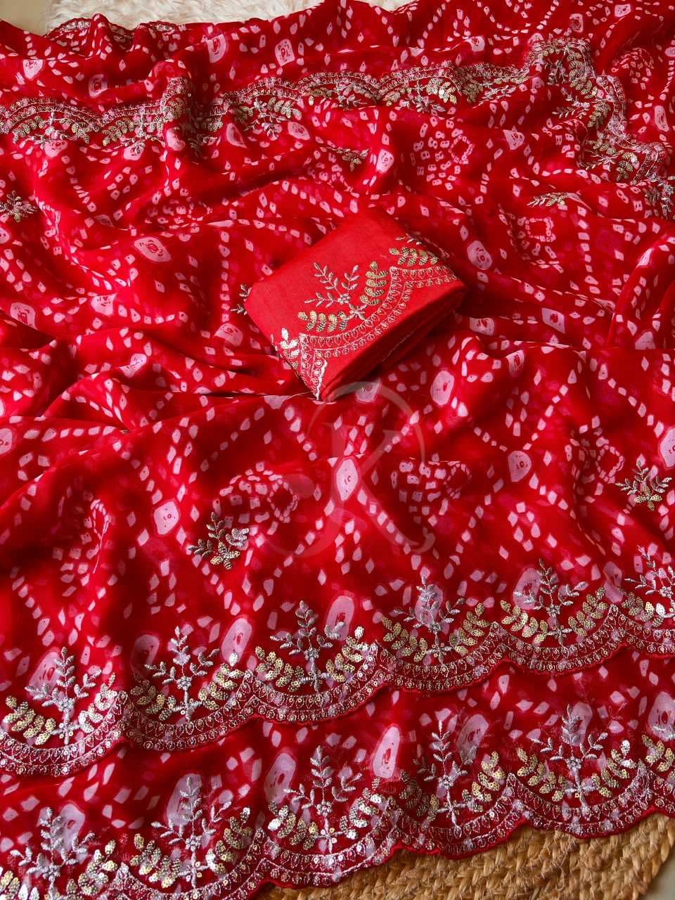 Anika Premium Georgette Designer Saree in Red